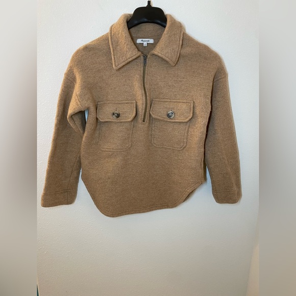 Madewell Tan Boiled Merino Wool Half-Zip Popover Sweater Women’s Size Medium - Picture 3 of 7